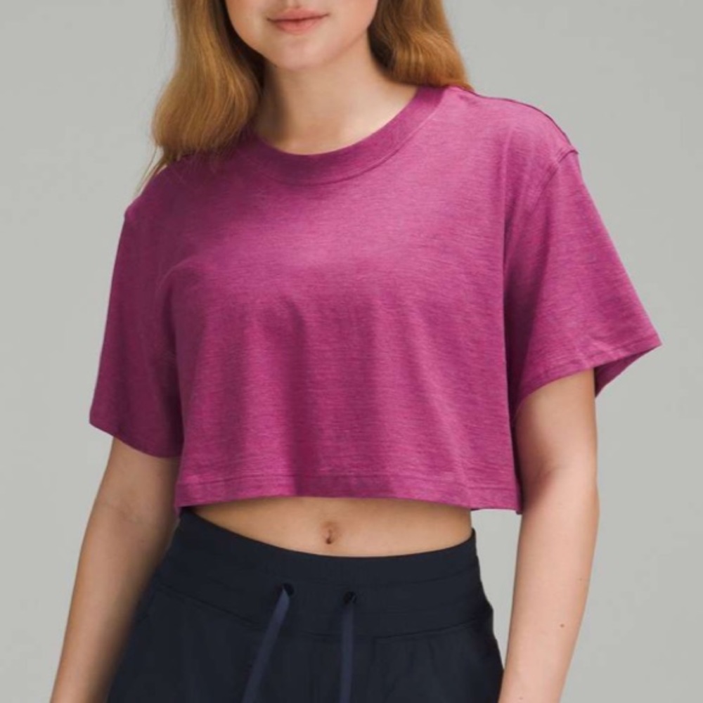 NWOT Lululemon All Yours Cropped T-Shirt Heathered Magenta Purple